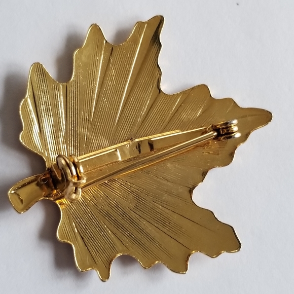 Vintage maple leaf brooch fall pin nature silver gold tone jewelry autumn - Picture 12 of 13
